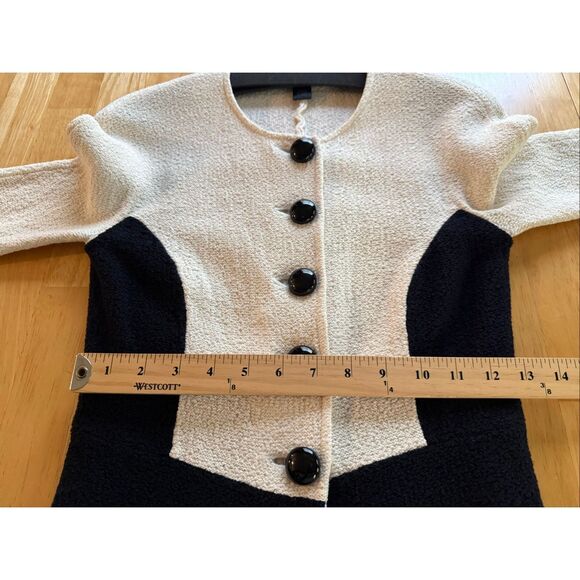 St. John Collection Colorblock Santana Knit Collarless Jacket Ivory & Black Sz 0 - Picture 7 of 14